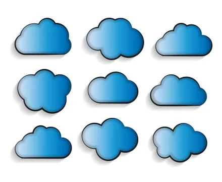 Set of Flat Cloud Shaped Frames with Long Shadows Vector Illustr Stock Illustration
