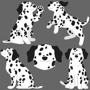 Set of flat colored cute and simple Dalmatian Dog illustrations Stock Illustration