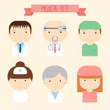 Set of flat colorful vector doctor icons. Medical people. Vector illustration. Stock Illustration