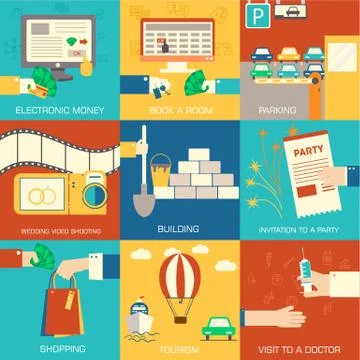 Set of flat communication concepts illustrations. Vector backgro Illustrazione stock