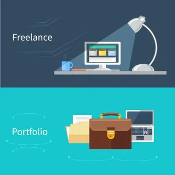 Set of flat concept for portfolio and freelance Stockillustratie