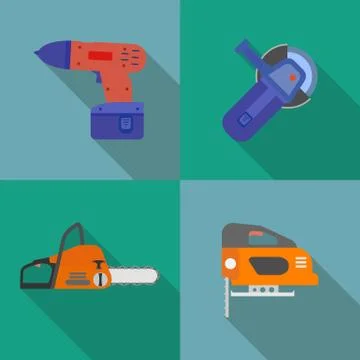 Set of flat construction tools Stock Illustration