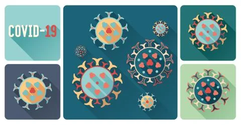 Set of flat COVID-19 Coronavirus infection icons. Stock Illustration