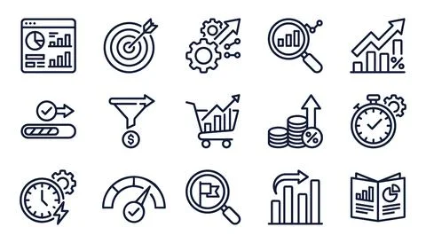 Set of flat design business and finance icons with gear elements Illustration
