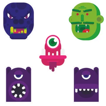 Set of Flat design cartoon monster faces. Stock Illustration