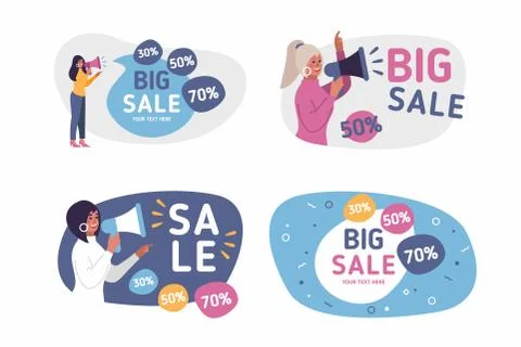 Set of flat design concept banners for woman big sales Stock Illustration