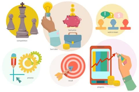 Set of flat design concept icons of creation process Stock Illustration