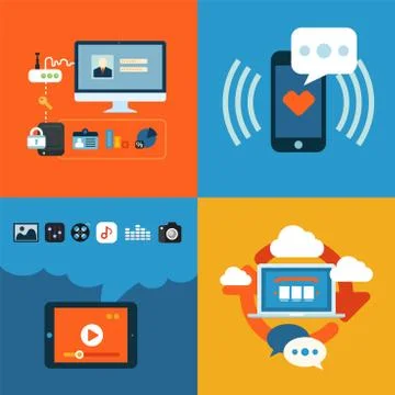 Set of flat design concept icons for web and mobile phone services and apps Stock Illustration
