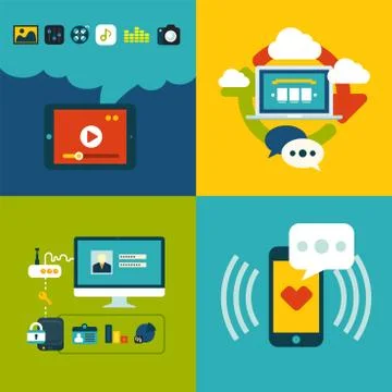 Set of flat design concept icons for web and mobile phone services and apps Stock Illustration