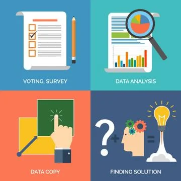 Set of flat design concept icons for business. Voting, survey, Data analysis, Stock Illustration