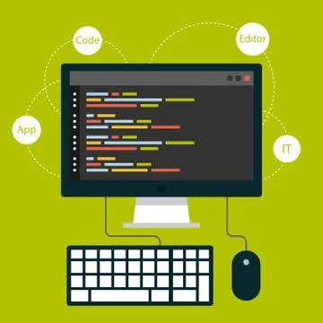 Set of flat design concept icons for coding Illustrazione stock