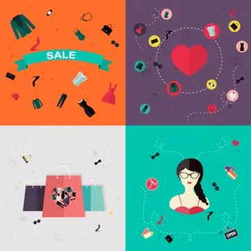 Set of flat design concept icons for beauty and shopping. Illustrazione stock