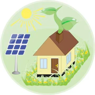 Set of flat design concepts - green energy. Solar panels, windmill, battery Stock Illustration