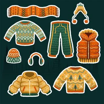 Set flat design cozy winter clothes Stock Illustration