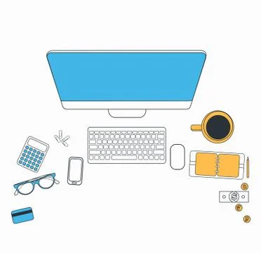 Set of flat design for desktop. Line icons flat design elements. Modern vecto Illustrazione stock