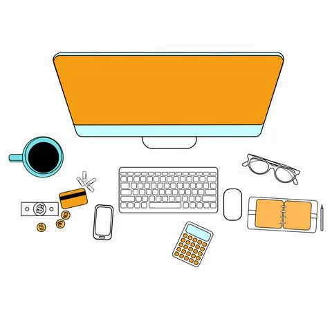 Set of flat design for desktop. Line icons flat design elements. Modern vecto Stockillustratie