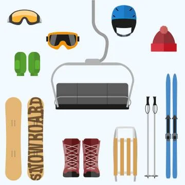 Set of flat design elements on winter sport theme. Vector 스톡 일러스트