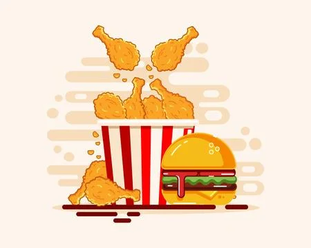 Set Of Flat Design Fried Chicken and Hamburger Vector Illustration Stock-Illustration
