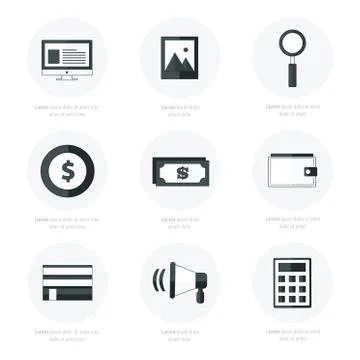 Set of flat design icons black color styles Stock Illustration
