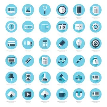 Set of flat design icons blue color styles Illustrazione stock