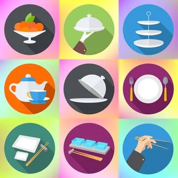 Set flat design icons for restaurant, Set flat design icons for restaurant... Stock Photos