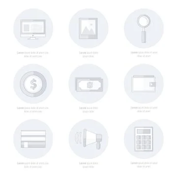 Set of flat design icons white color Style Stock Illustration