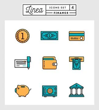 Set of flat design line icons of finance elements Stock Illustration
