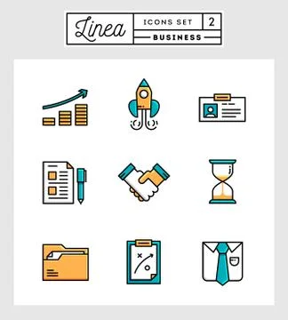 Set of flat design line icons of business elements Stock Illustration