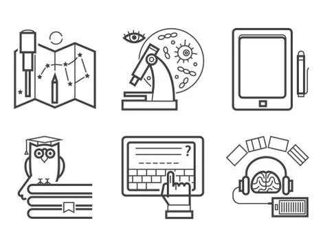 Set of flat design outline icons education tutorials staff training learning Stock-Illustration