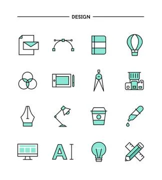 Set of flat design, thin line designer's tools icons Illustrazione stock