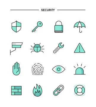 Set of flat design, thin line security icons Stock Illustration