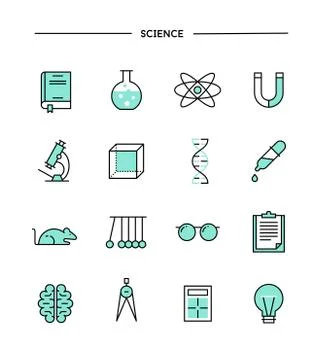 Set of flat design, thin line science icons Illustrazione stock