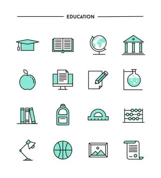 Set of flat design, thin line education icons Stock Illustration