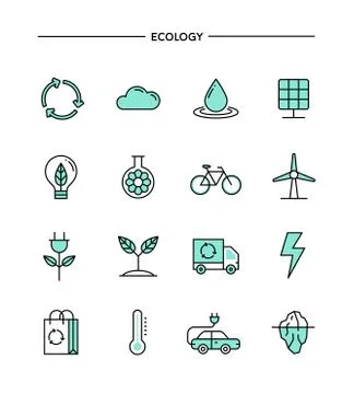 Set of flat design, thin line ecology icons Illustrazione stock