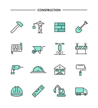 Set of flat design, thin line construction icons Illustrazione stock