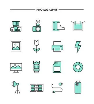 Set of flat design, thin line photography icons Illustrazione stock