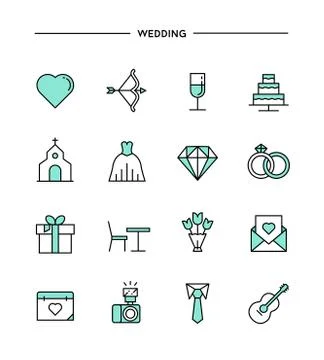 Set of flat design, thin line wedding icons Illustrazione stock