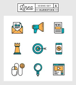 Set of flat design thin line icons of digital marketing Stock Illustration