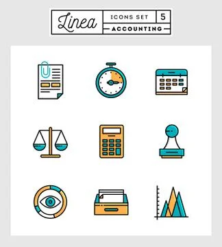Set of flat design thin line icons of accounting elements イラスト素材