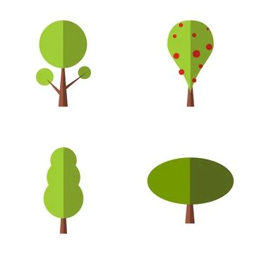 Set of flat design tree icons showing nature concepts Stockillustratie