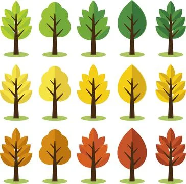 Set of Flat Design Trees in Different Seasons and Colors. Stock-Illustration