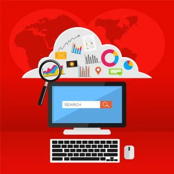 Set of flat design vector illustration concepts for search engine optimizatio Stock Illustration