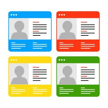 Set of flat design web icons. User profile. Vector illustration. id card Stock Illustration