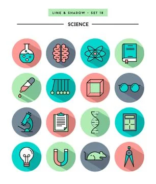 Set of flat design,long shadow, thin line science icons Stock Illustration