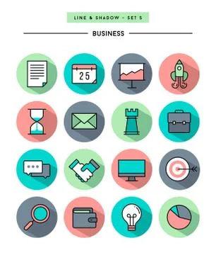 Set of flat design,long shadow, thin line business icons Stock Illustration
