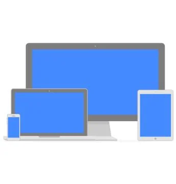 Set of flat display, laptop, tablet computer and mobile phone template with b Illustrazione stock