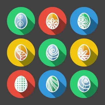 Set of Flat Easter Eggs Icons Stock Illustration