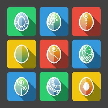 Set of Flat Easter Eggs Icons Stock Illustration