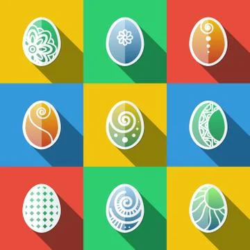 Set of Flat Easter Eggs Icons Stock Illustration