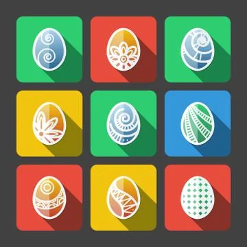 Set of Flat Easter Eggs Icons Stock Illustration